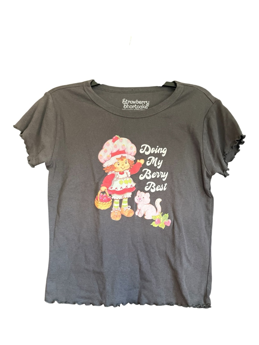 Strawberry Shortcake Graphic Tee Gray Lettuce Edge Top XL